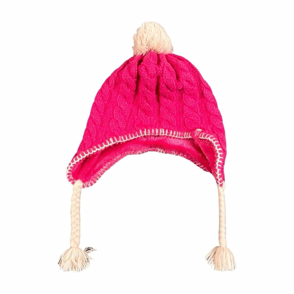 The North Face Teens M Pink/Cream Cable Knit Bobble Hat Insulated Pom-Pom